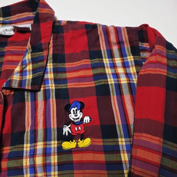 The Disney Store Sleep Wear Top Women’s L/XL Red Buttons Plaid Mickey Mouse VTG - Picture 2 of 8